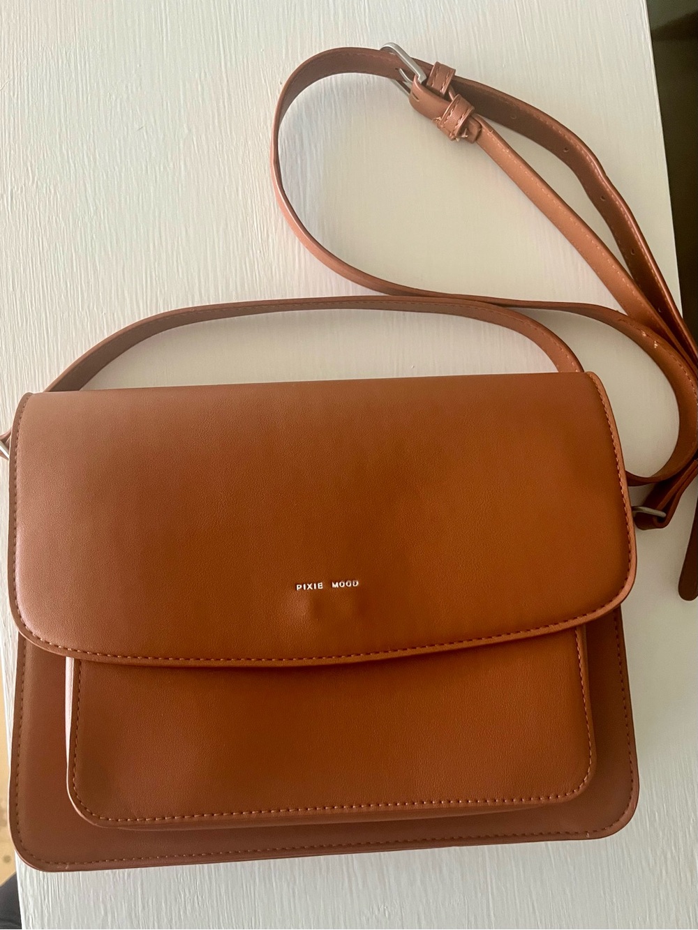Pixie Mood Cognac Tan Zoe Crossbody Bag - Smooth Vegan Leather
